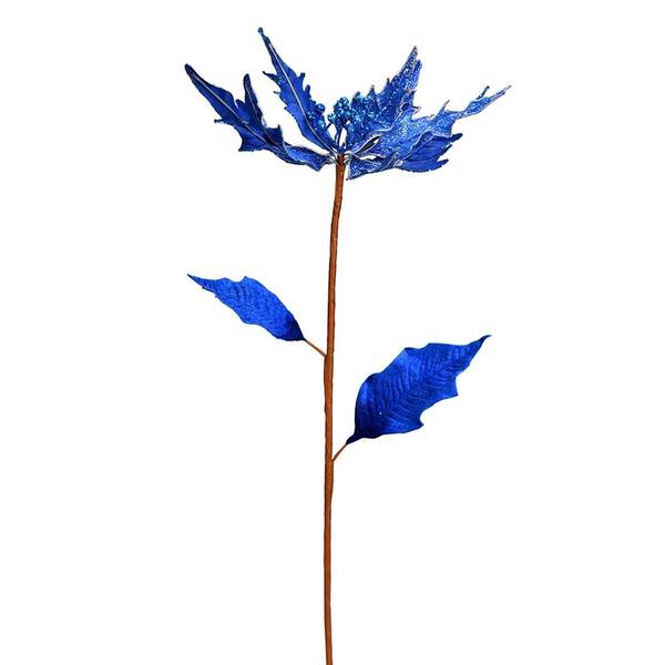 32" Blue Glitter Poinsettia Spray Christmas Decoration (2 Pack)