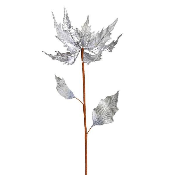 32" Silver Glitter Poinsettia Spray Christmas Decoration (2 Pack)