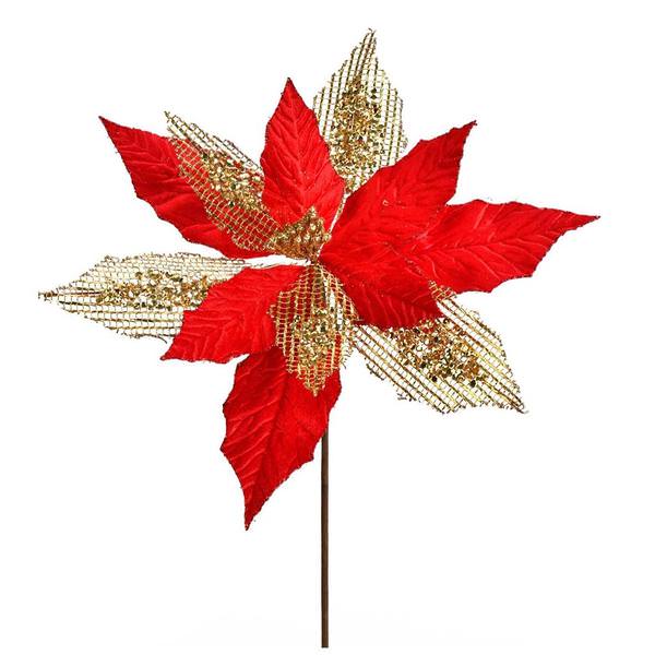 13" Red Poinsettia Mesh Spray (6 pack)