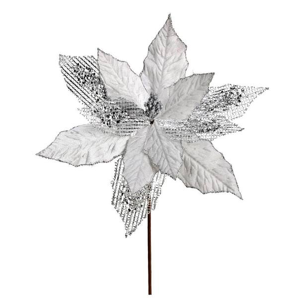 13" Silver Poinsettia Mesh Spray (6 pack)