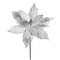 Vickerman 13" Silver Poinsettia Mesh Spray (6 pack)