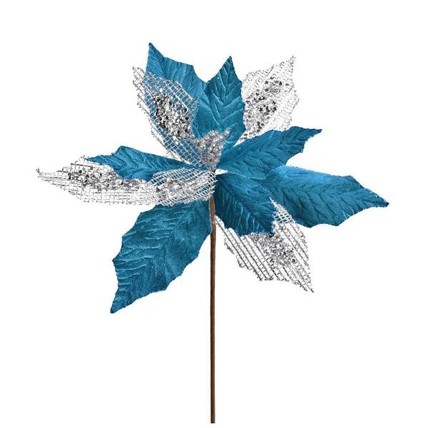 13" Turquoise Poinsettia Mesh Spray (6 pack)