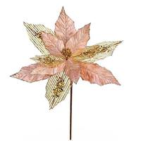 Vickerman 13" Rose Gold Poinsettia Mesh Spray (6 pack)