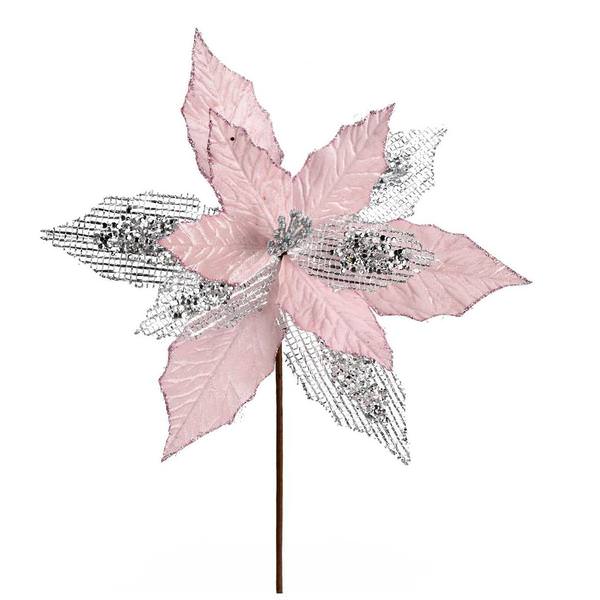 13" Artificial Pink Poinsettia Mesh Spray (6 pack)