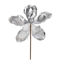 Vickerman 22" Silver Glitter Magnolia 11" Flower Spray (6 pack)