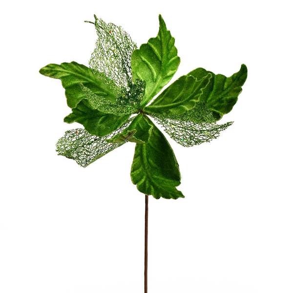 20" x 12" Green Velvet Poinsettia Spray Christmas Decoration (6 Pack)