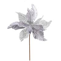 Vickerman 12" Silver Poinsettia Velvet Spray (6 pack)