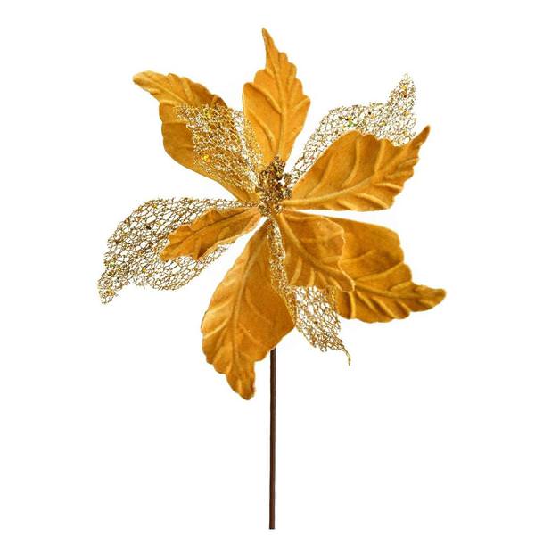 12" Gold Poinsettia Velvet Spray (6 pack)