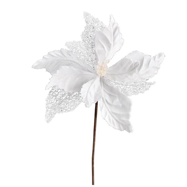 12" White Poinsettia Velvet Spray (6 pack)