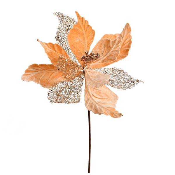12" Rose Gold Poinsettia Velvet Spray (6 pack)