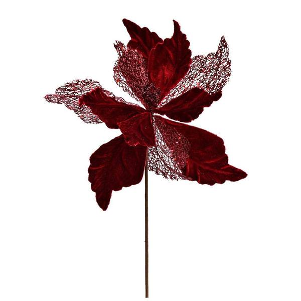 12" Burgundy Velvet Poinsettia Spray (6 pack)