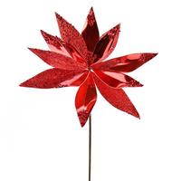 View 13" Red Shiny Poinsettia Ornament Pick (6 pack)