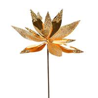 Vickerman 13" Gold Shiny Poinsettia Ornament Pick (6 pack)