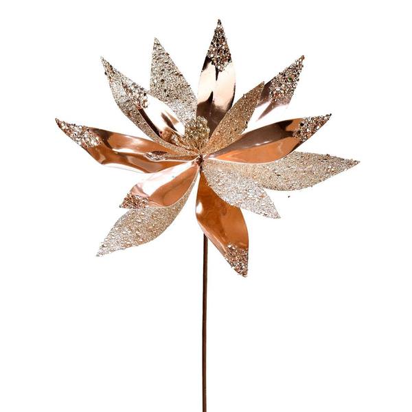 13" Rose Gold Shiny Poinsettia Ornament Pick (6 pack)