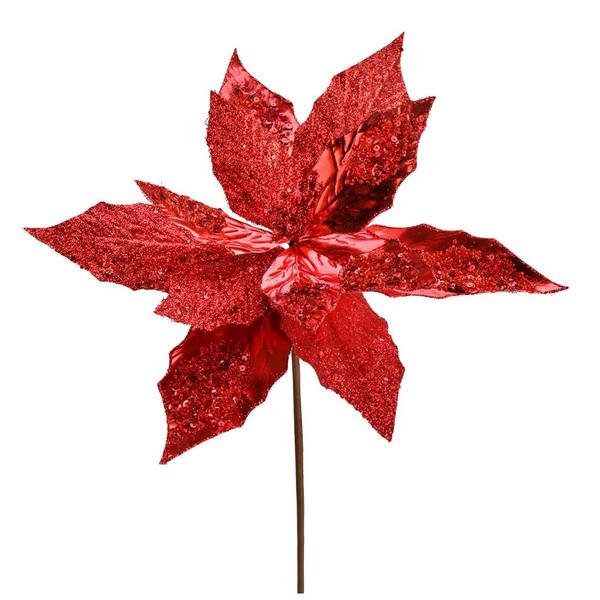 13" Red Poinsettia Sequin Spray (6 pack)