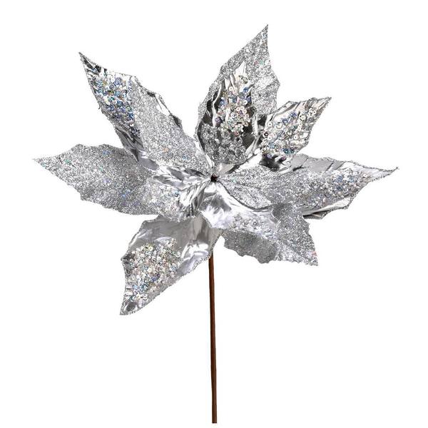 13" Silver Poinsettia Sequin Spray (6 pack)