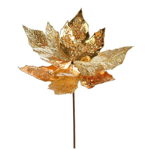 13" Gold Poinsettia Sequin Spray (6 pack)