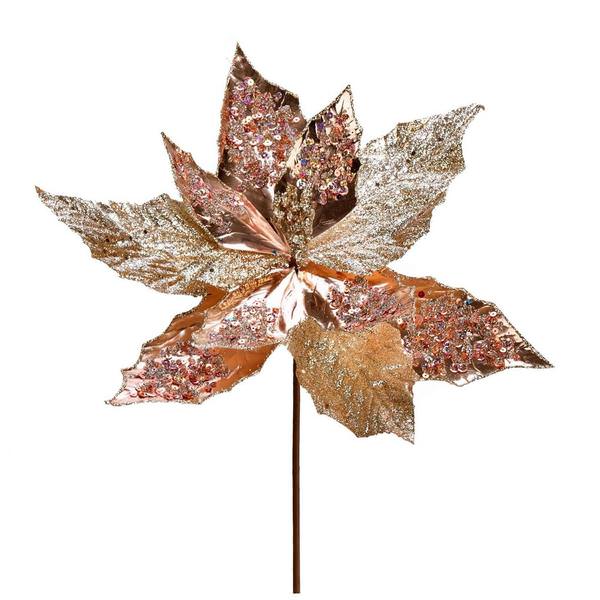 13" Rose Gold Poinsettia Sequin Spray (6 pack)