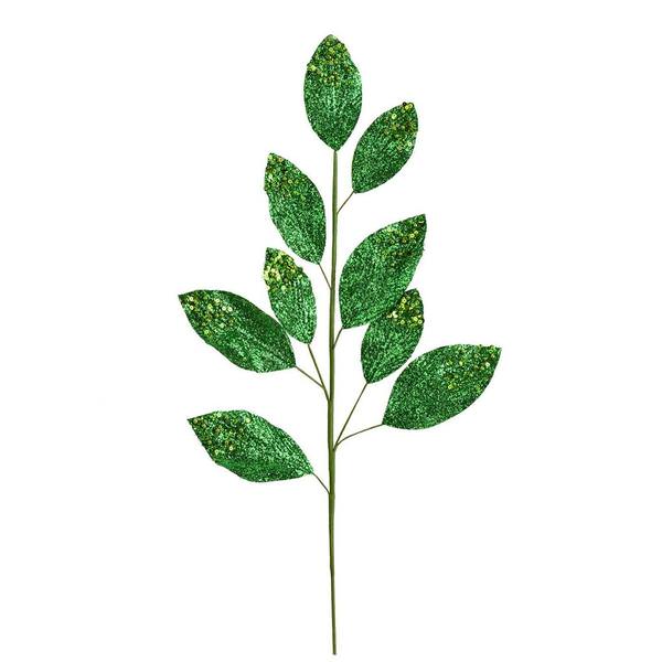 29" Green Glitter Leaf Spray (6 pack)