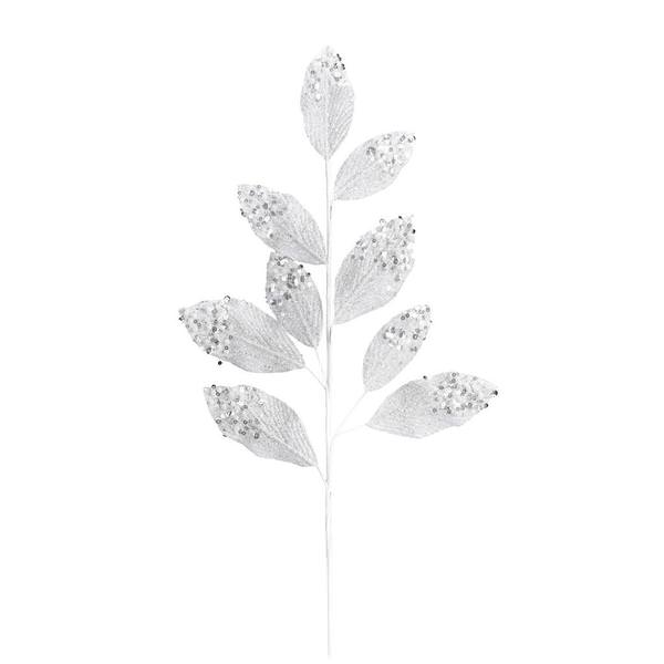 29" White Glitter Leaf Spray (6 pack)