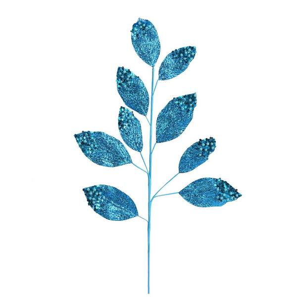 29" Turquoise Glitter Leaf Spray (6 pack)