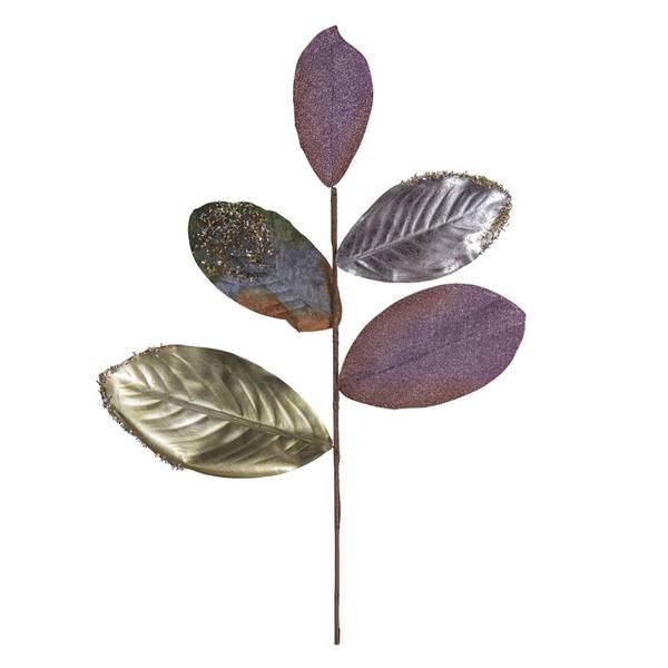 23" Plum Stone Magnolia Leaf Pick (4 Pack)