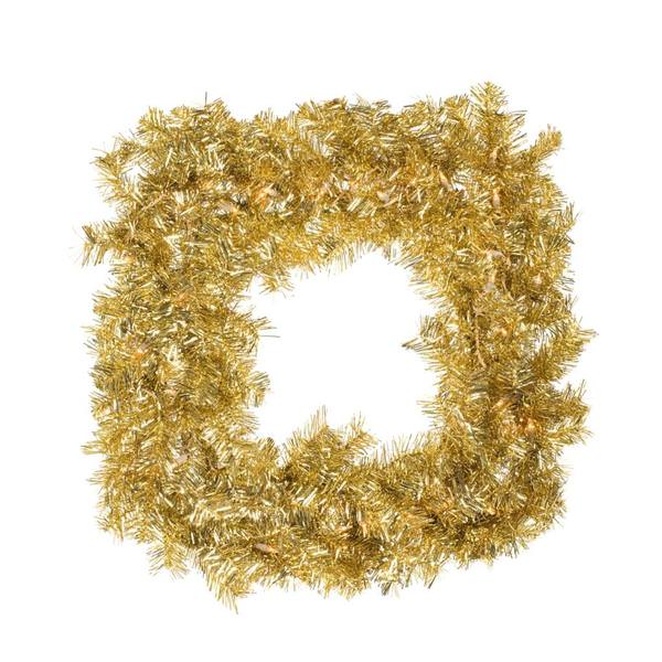 30" Artificial Gold Tinsel Square 50 Clear Miniature Lights