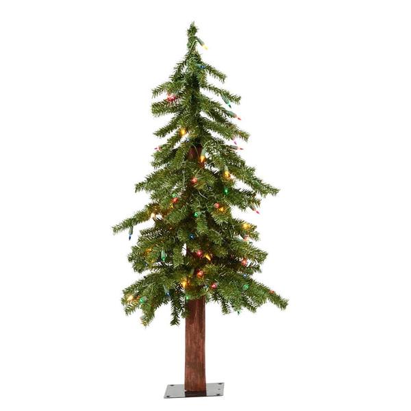 3' x 21" Artificial Natural Alpine Tree with 50 Multi-Color Lights