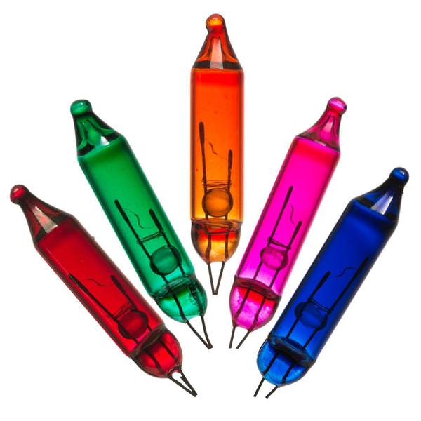 2.5 volt 200 mA Pinched Base Glass Red/Blue/Green/Yellow/Pink Incandescent Mini Replacement Bulbs (500 Pack)