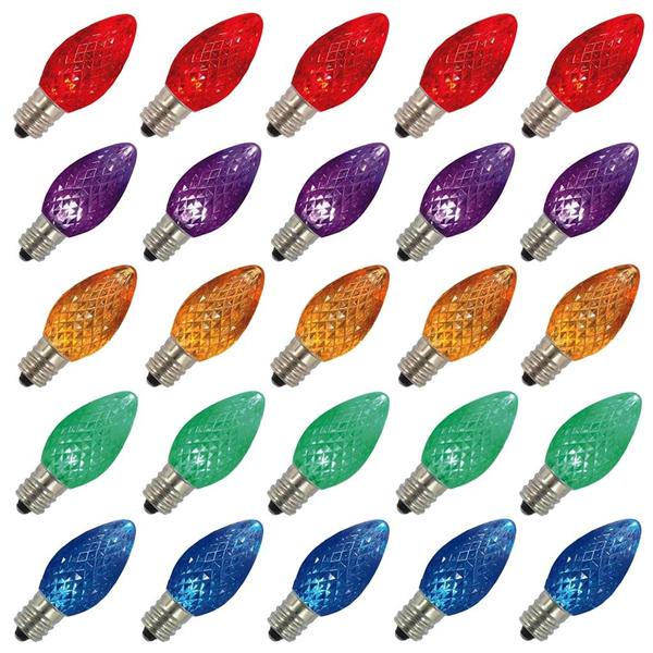 0.96 watt 120 volt C7 Candelabra Screw Multi-Color Twinkle LED (25 Pack)