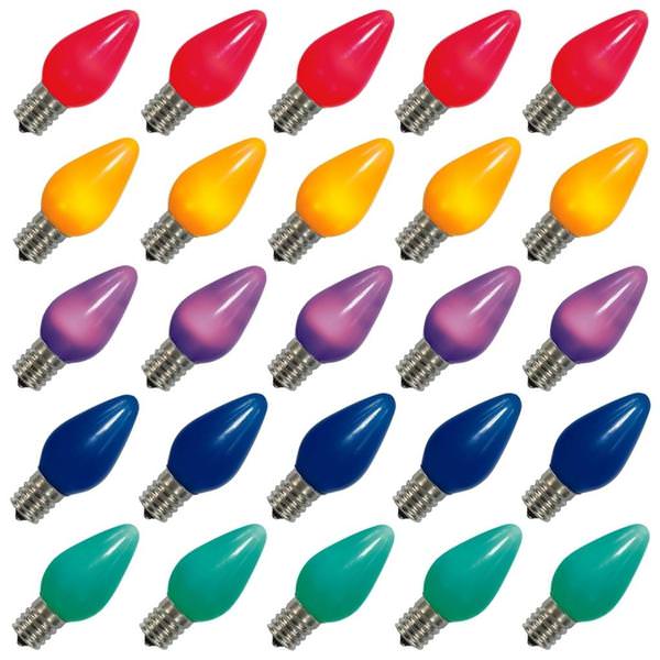 0.96 watt 130 volt C7 Candelabra Screw Multi-Color LED (25 pack)