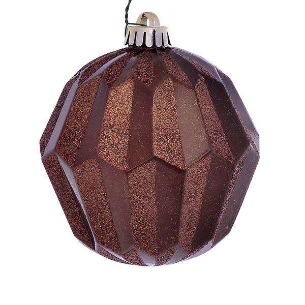 5" Mocha Glitter Faceted Ball Ornament (3 Pack)