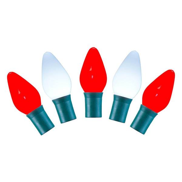 25 Light 16' Green Wire Red / Pure White Ceramic C7 LED String