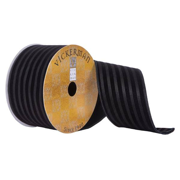 2.5"x30' Black Matte Velvet Stripe Christmas Ribbon