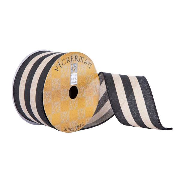 2.5"x30' Black Tan Stripe Christmas Ribbon