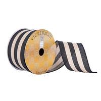 Vickerman 2.5"x30' Black Tan Stripe Christmas Ribbon