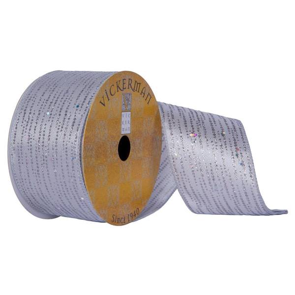 2.5"x30' Silver Sheen Glitter Lines Christmas Ribbon