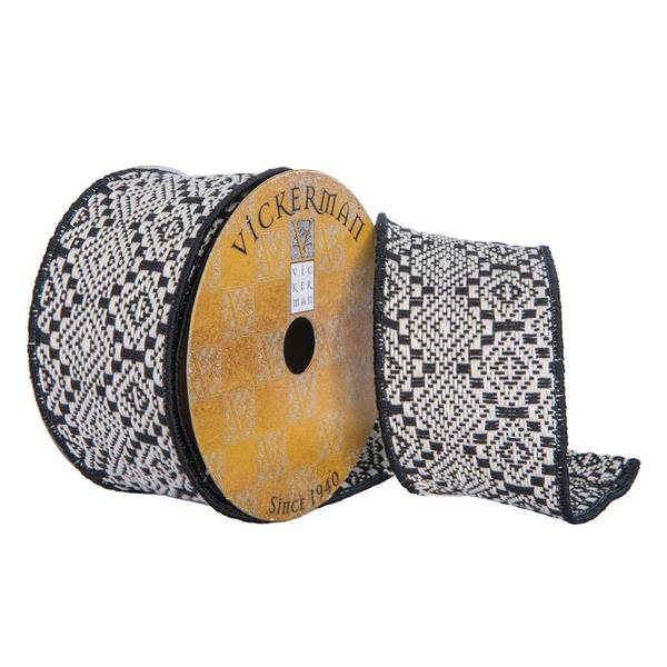 2.5"x30' Black White Ganado Christmas Ribbon