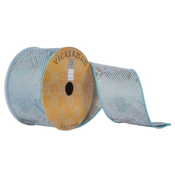 2.5"x30' Teal Chevron Sheen Ribbon