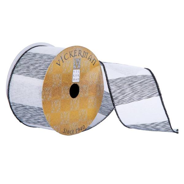 4"x30' Black White Heather Color Block Ribbon Christmas Decoration
