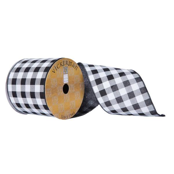4"x30' Black White Checker Plaid Ribbon Christmas Decoration