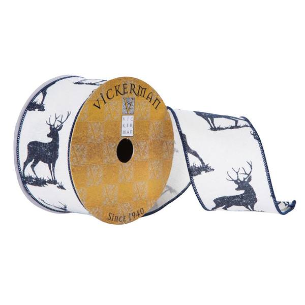 2.5"x30' Ivory Blue Buck Print Ribbon