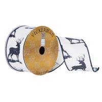 Vickerman 2.5"x30' Ivory Blue Buck Print Ribbon