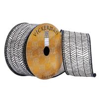Vickerman 2.5" x 10Yd Beige Black Herringbone Ribbon