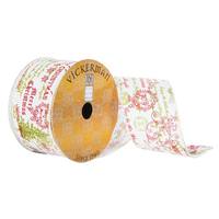 Vickerman 2.5"x30' Red/Green Nostalgic Stamp Ribbon