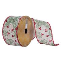 Vickerman 2.5"x30' Red/Green Holly Berry on Beige Knit Ribbon