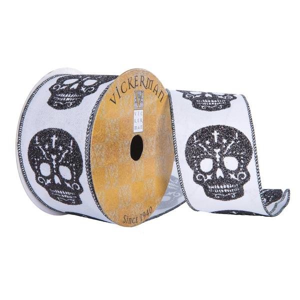 2.5"x30' White Sugar Skulls Ribbon