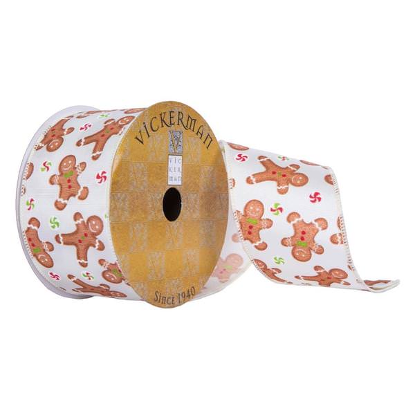 2.5"x30' Ivory Gingerbread Man Candy Ribbon