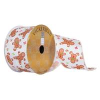 Vickerman 2.5"x30' Ivory Gingerbread Man Candy Ribbon