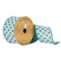 Vickerman 2.5"x30' Gray Green Dots Ribbon